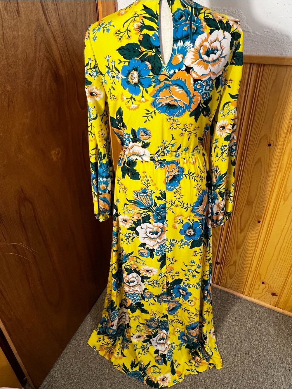 Diane Von Furstenberg Silk Bournier Acid Yellow Floral Print Maxi Dress Sz-4 - Picture 7 of 12